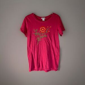 Vintage Lucky Brand T Shirt Womens Large Red Graphic Knit 90s Y2K Retro